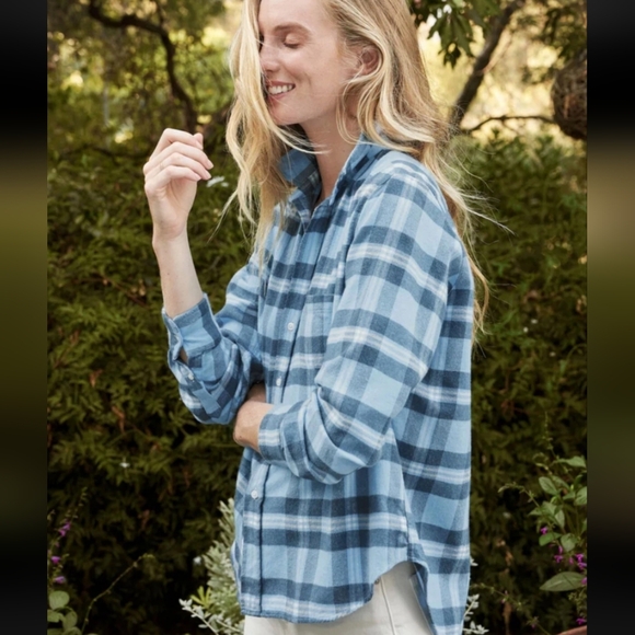 Frank & Eileen Eileen Relaxed Button Up Shirt Blue Plaid Italian Flannel - Picture 15 of 15